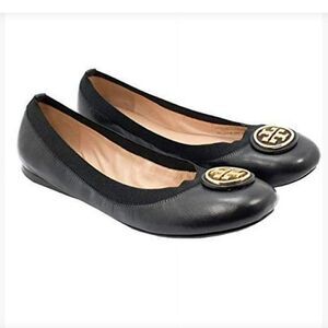 Tory Burch Black Leather Ballet Flat Shoes Size 7.5